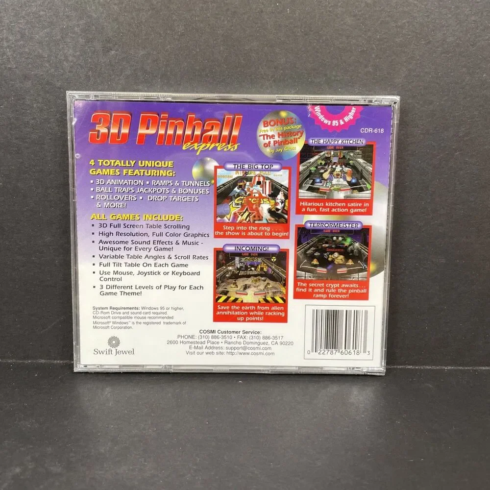 3D Pinball Express PC Game Windows 95 4 Games 3 Levels New Sealed Vintage ‘01